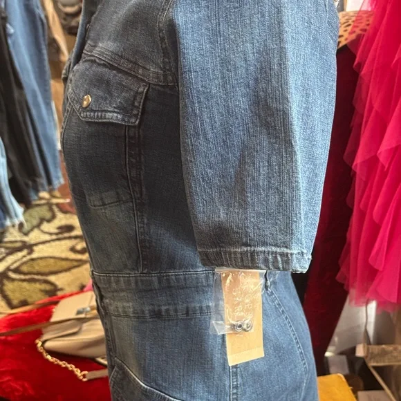 Denim Midi Shirt Dress with Pearl Detail - Blue - Picture 6 of 12